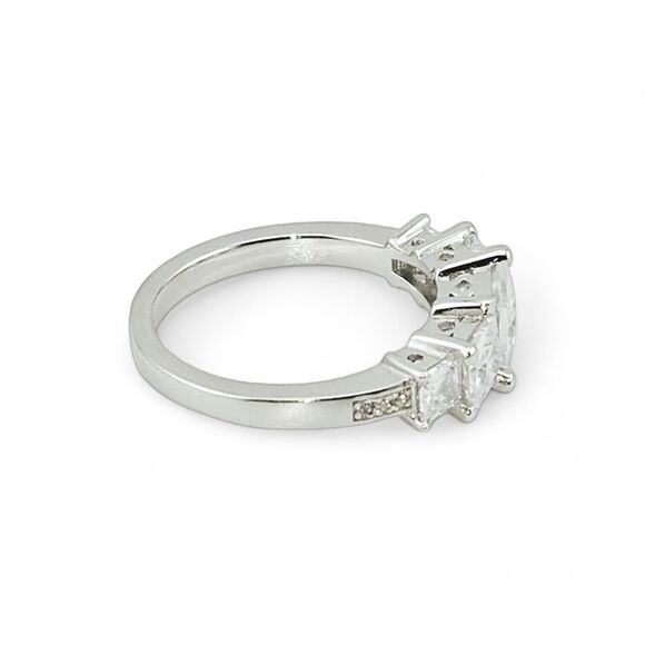 Sterling Silver 925 Clear CZ Princess Tier Ring - Picture 4 of 6